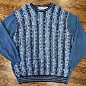 VTG Y2K Classics Coogi Style Textured Pullover Crewneck Sweater Mens 2XL Blue